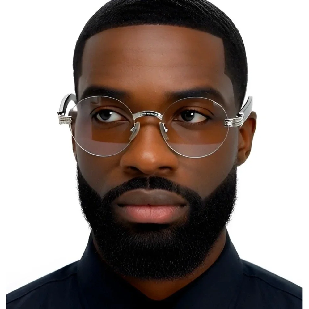 Rimless Sunglasses Silver Frame Clear Tinted Lens Trendy Retro Classy 80's 90's‎